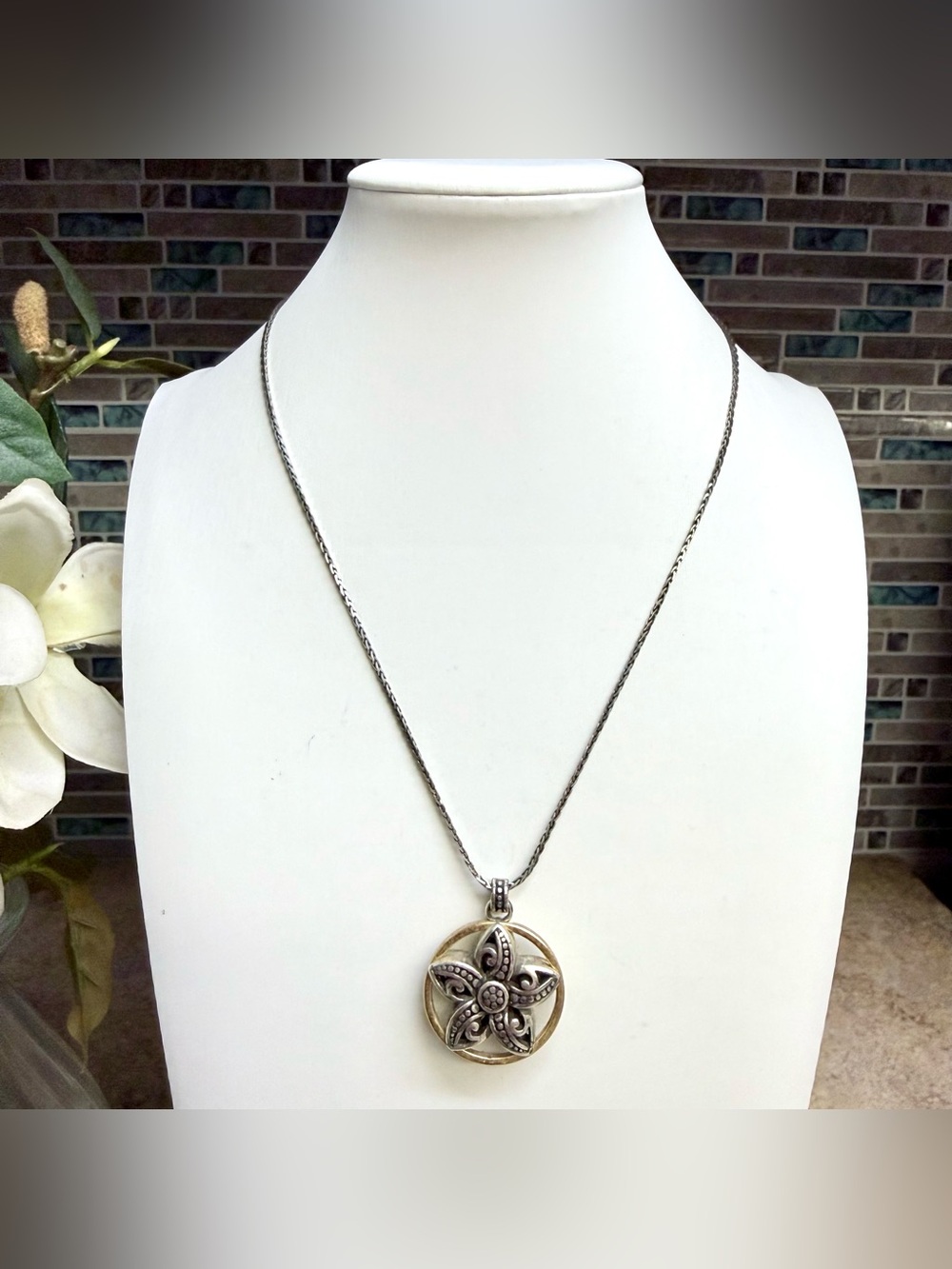 Brighton Retired Two-Tone Floral Starburst Pendant Necklace